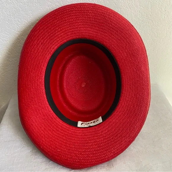 Custom Hat Vintage Fiesta Santa Barbara Red Sunhat w Custom Studded Leather Band - Picture 4 of 7